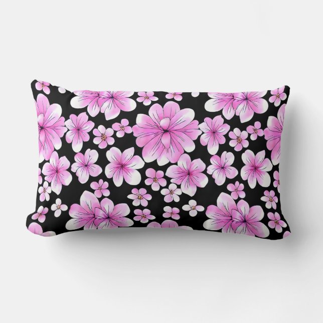 Pink and Black Floral Lumbar Pillow (Front)