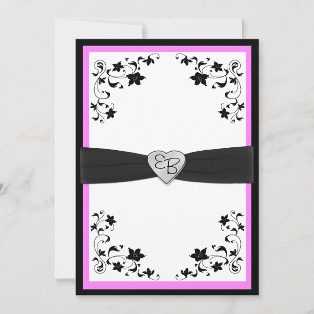 Pink and Black Floral Monogram Invitation (Front)