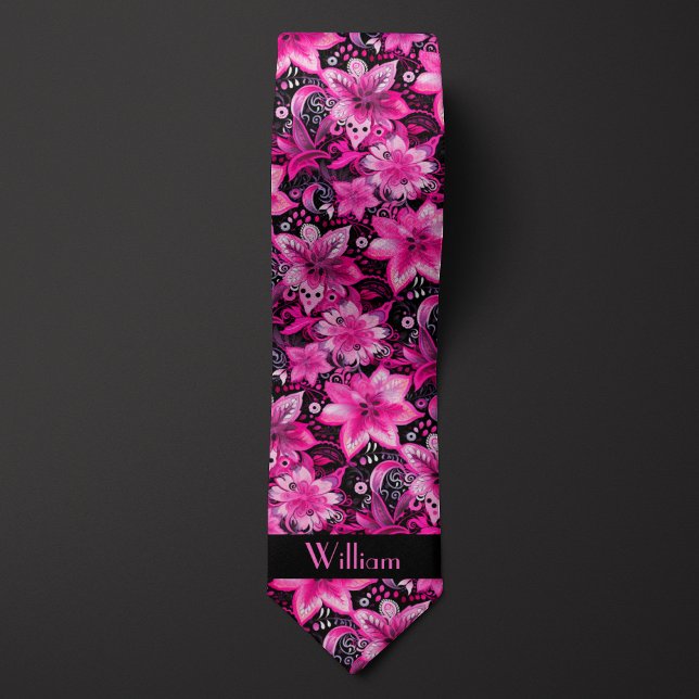 Pink and Black Floral Monogram Neck Tie (Creator Uploaded)