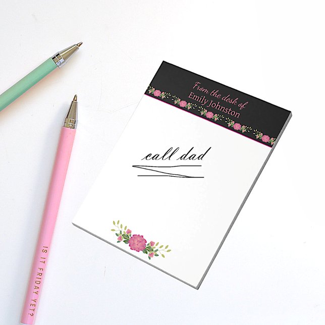 Pink and Black Floral Personalized Notepad (Creator Uploaded)