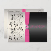Pink and Black Floral RSVP Postcard (Front/Back)