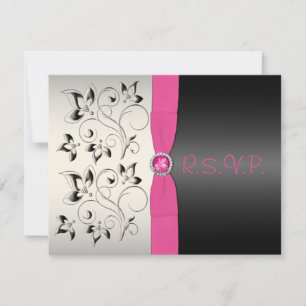 Pink and Black Floral Sweet 16 Party RSVP Card