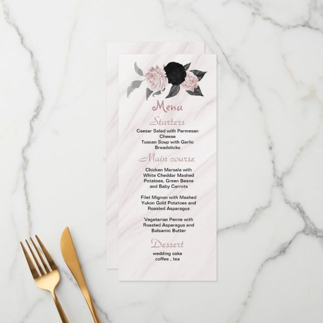 pink and black floral wedding menu (Front/Back In Situ)