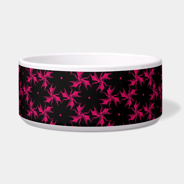 Pink and Black Flower Cluster Ceramic Pet Bowl (Front)
