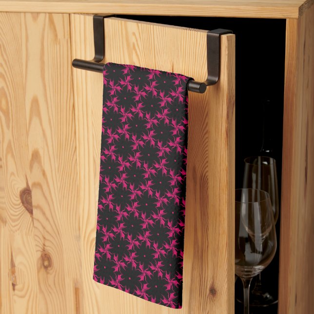 Pink and Black Flower Cluster Tea Towel (Thirds Fold)