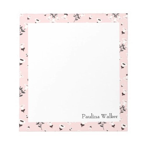 Pink and Black Flower Drawing Pattern Name Notepad