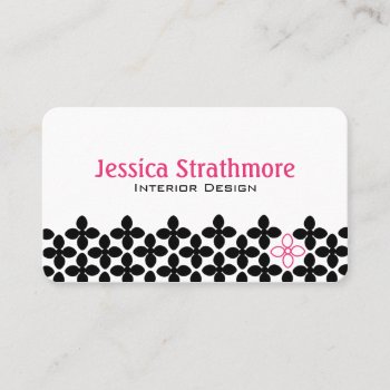 Pink And Black Flower Geometric Pattern Business Card by whimsydesigns at Zazzle