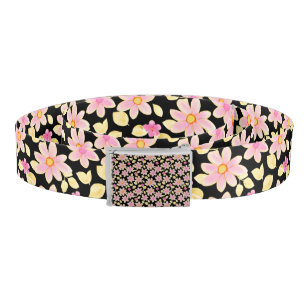Pink and Black Flower Pattern  Belt