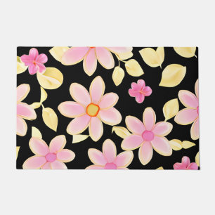 Pink and Black Flower Pattern Doormat