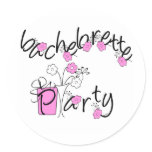 Pink and Black Flowers Bachelorette Party Classic Round Sticker