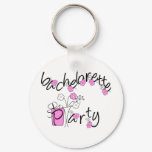 Pink and Black Flowers Bachelorette Party Keychain