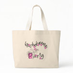 Pink and Black Flowers Bachelorette Party Large Tote Bag