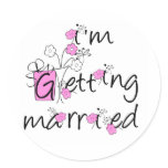 Pink and Black Flowers Bride Tshirts and Gifts Classic Round Sticker