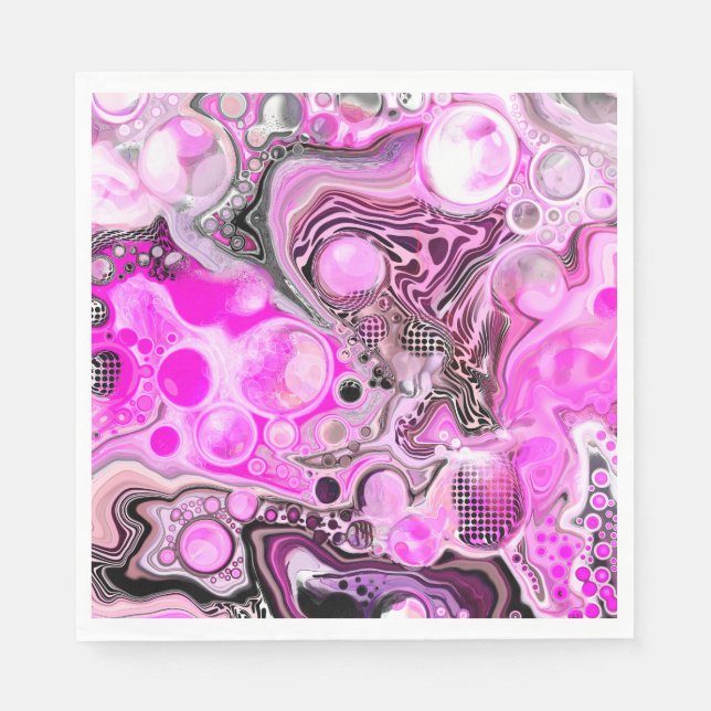Pink and Black Fluid Art Pour Painting Effect  Napkins (Front)