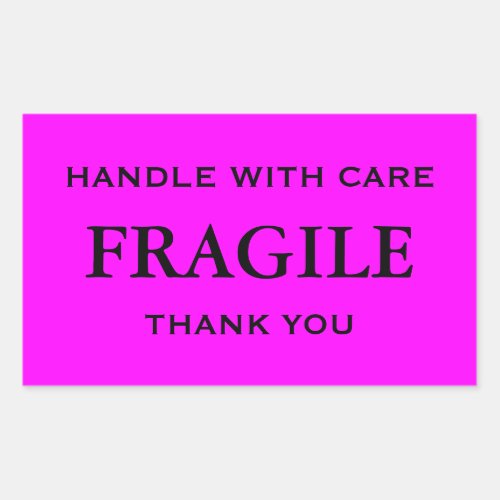 Pink and Black Fragile Handle with Care Thank you Rectangular Sticker