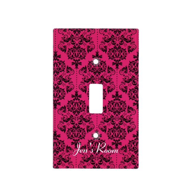 Pink and Black French Damask Light Switch Cover (Front)