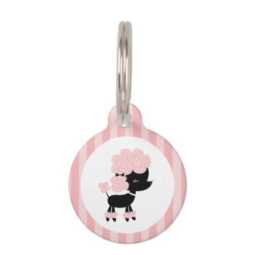 Pink and Black French Poodle Pet Name Tag