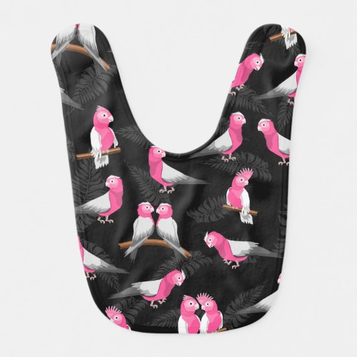 Pink and black galah pattern baby bib