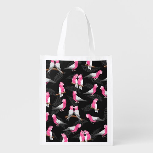 Pink and black galah pattern grocery bag