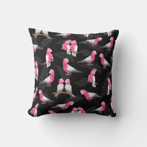 Pink and black galah pattern throw pillow