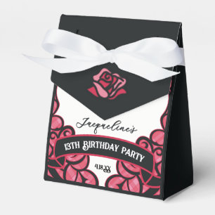 Pink and Black Gated Rose Princess Birthday Favor Boxes