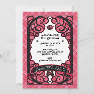 Pink and Black Gated Rose Princess Birthday  Invitation