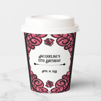 Pink and Black Gated Rose Princess Birthday Paper Cups