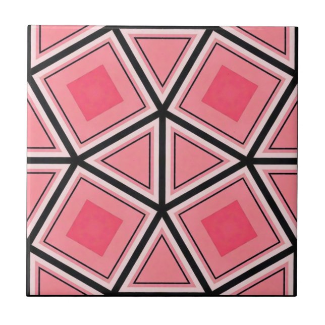 Pink and Black Geometric Ceramic Tile (Front)