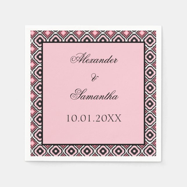 Pink and Black Geometric Pattern Napkins (Front)