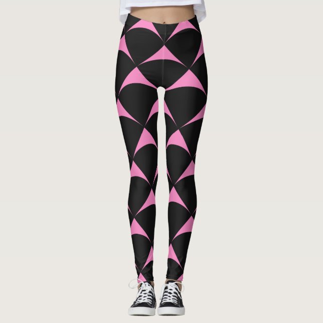 Pink and Black Geometric Seamless Pattern Leggings (Front)