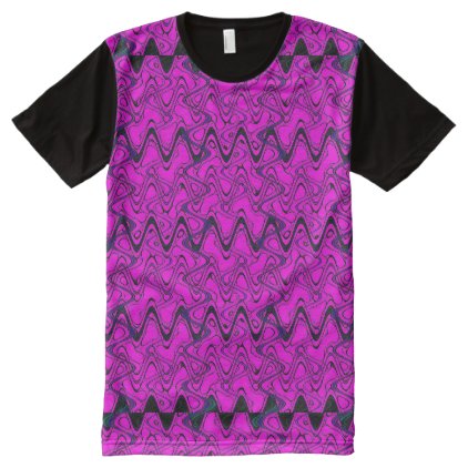 Pink and Black Geometric Waves Pattern All-Over-Print T-Shirt