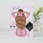 Pink and Black Ginger Girl Graduation Invitation (Standing Front)