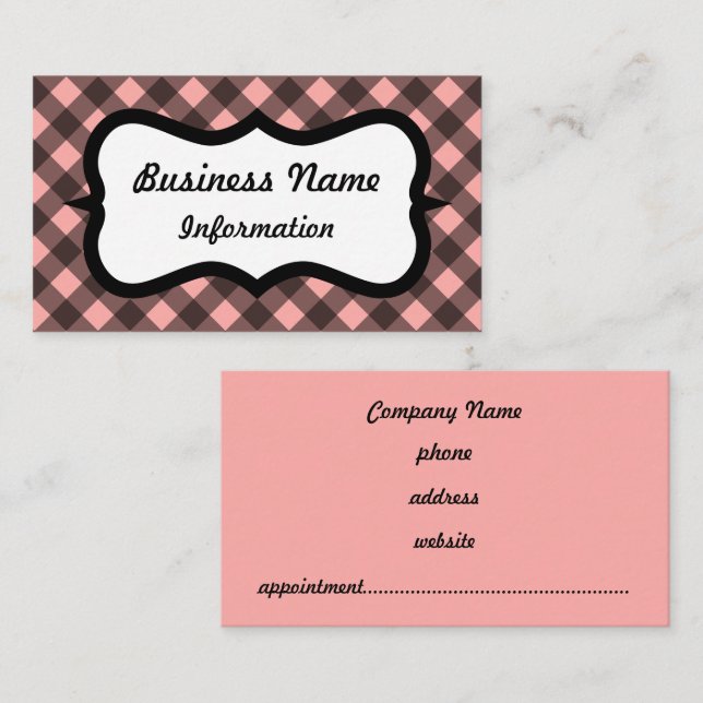Pink and Black Gingham Business Card (Front/Back)
