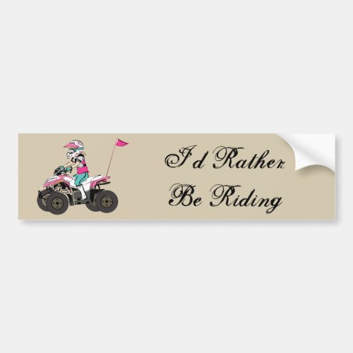 Pink and Black Girl ATV Rider Bumper Sticker