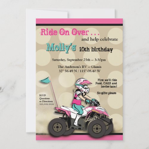 Pink and Black Girl ATV Rider Invites