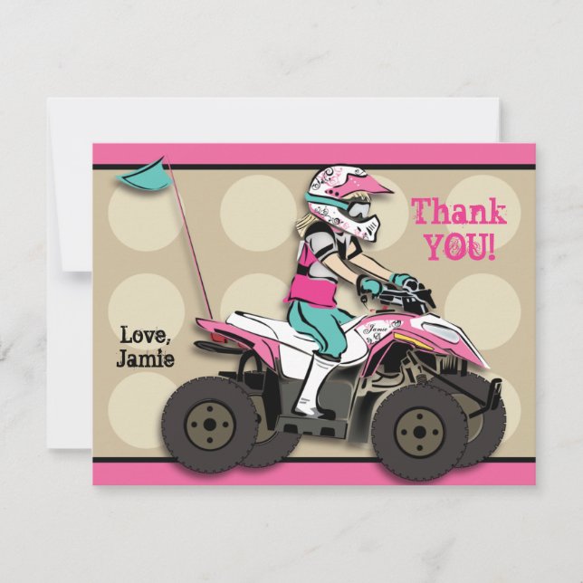 Pink and Black Girl ATV Rider Note Card (Front)