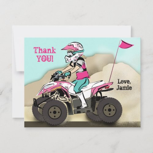 Pink and Black Girl ATV Rider Thank You Card