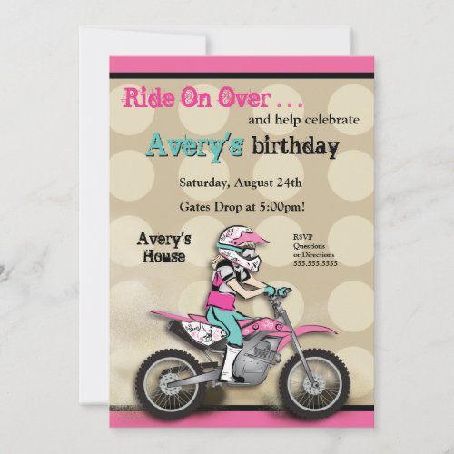 Pink and Black Girl Dirt Bike Rider Invitation