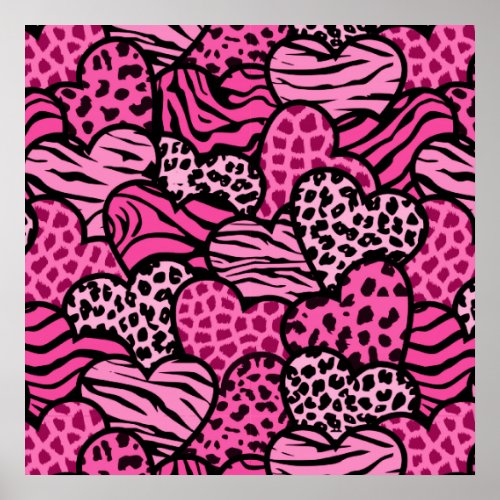 Pink and black girly animal print hearts