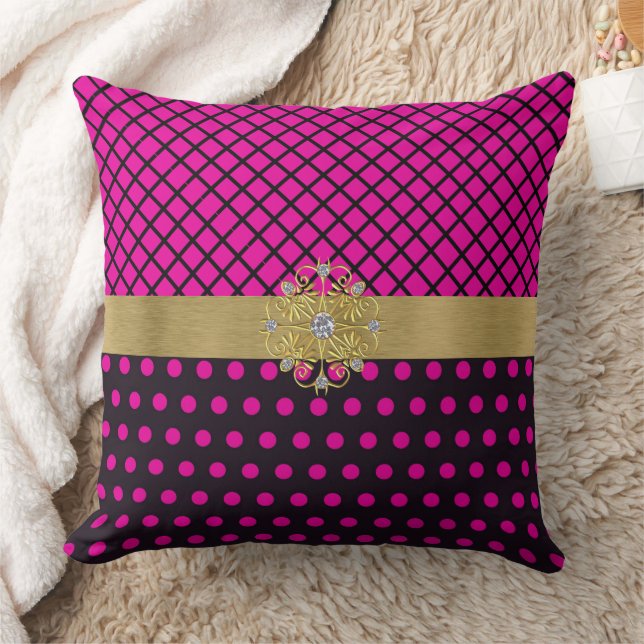 Pink and Black Glam Throw Pillow (Blanket)