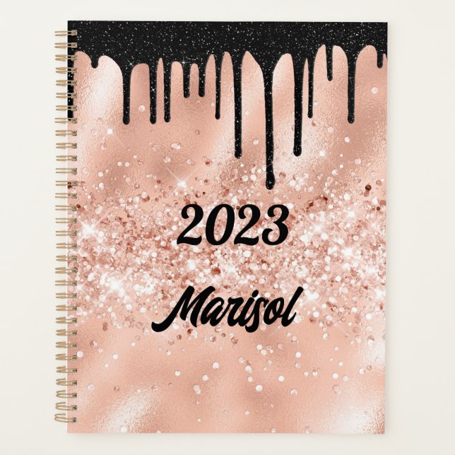 Pink and Black Glitter Drips Planner 2023 (Front)