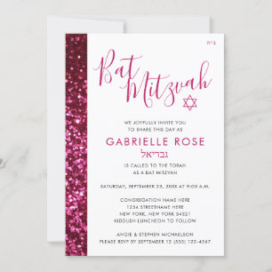 Pink and Black Glitter Hebrew Name Modern Mitzvah Invitation
