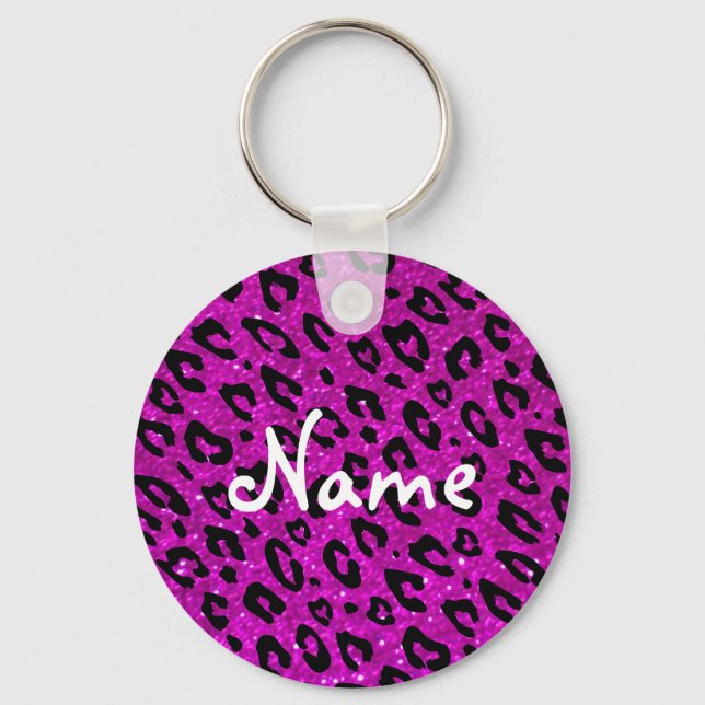 Pink and black glitter leopard print keychain (Front)
