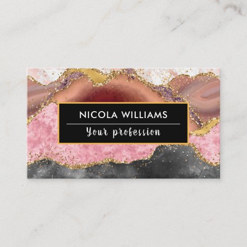 Pink and Black Glitter Marble Agate Business Card