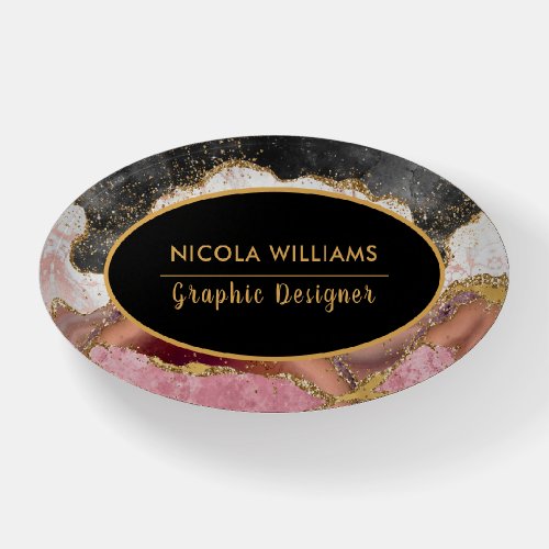Pink and Black Glitter Marble Agate Paperweight