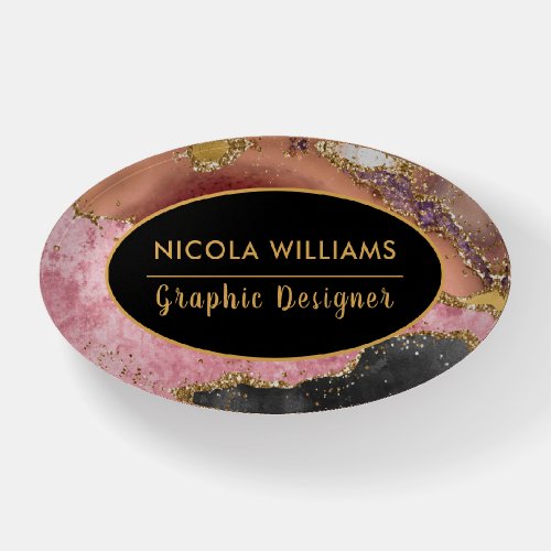Pink and Black Glitter Marble Agate Paperweight