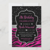 Pink and Black Glitter Tiger Stripes 21st Birthday