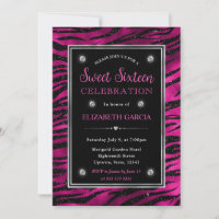 Pink and Black Glitter Tiger Stripes Sweet Sixteen