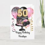 Pink and Black Gold 50th Birthday Card<br><div class="desc">Personalized gold,  pink,  black 50th birthday cake card for her. The front can be easily personalized with her name as well as the inside card message. This beautiful pink and black 50th birthday card would make a wonderful keepsake for her.</div>