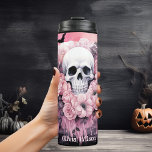 Pink And Black Goth Floral Skull Personalized Thermal Tumbler at Zazzle
